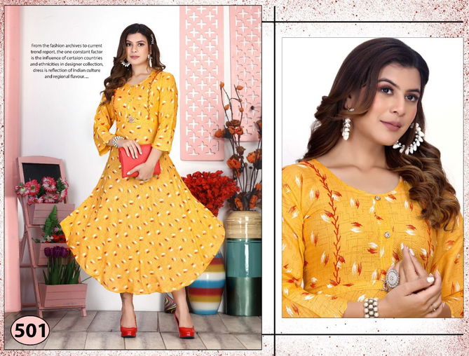 Riyaa Icy 1 Rayon Printed Fancy Daily Wear Anarkali Kurti Collection